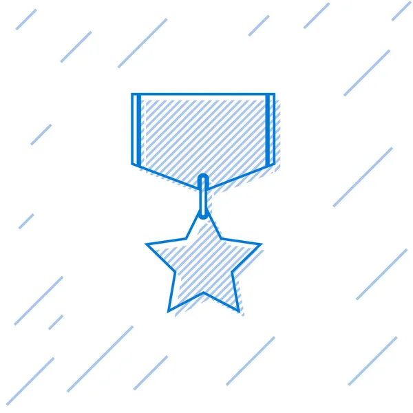 Línea azul Icono de medalla de recompensa militar aislado sobre fondo blanco. Firma del ejército. Ilustración vectorial — Archivo Imágenes Vectoriales