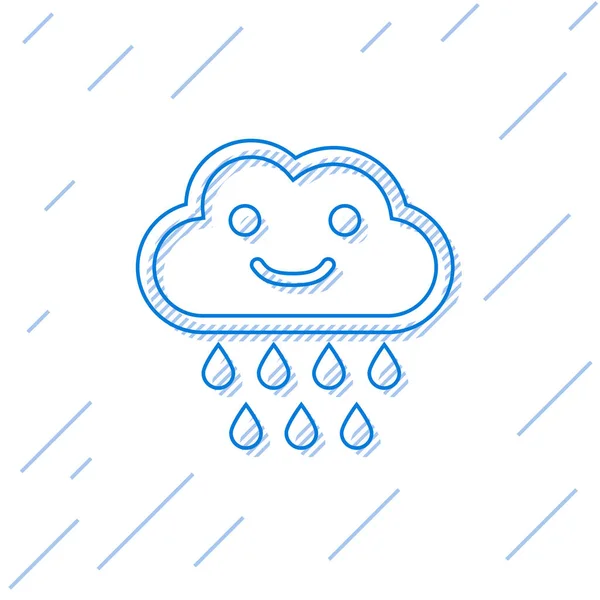 Blaue Linie Wolke mit Regen-Symbol auf weißem Hintergrund. Regenwolken mit Regentropfen. Vektorillustration — Stockvektor