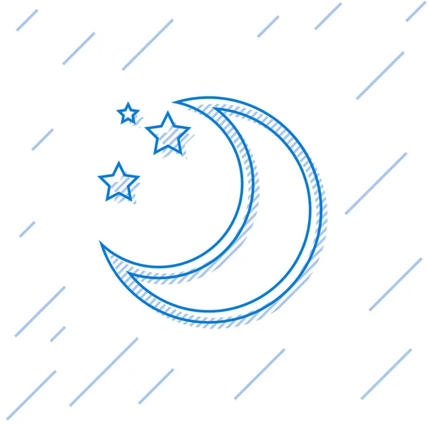 Blauwe lijn maan en sterren icoon geïsoleerd op witte achtergrond. Vector illustratie — Stockvector
