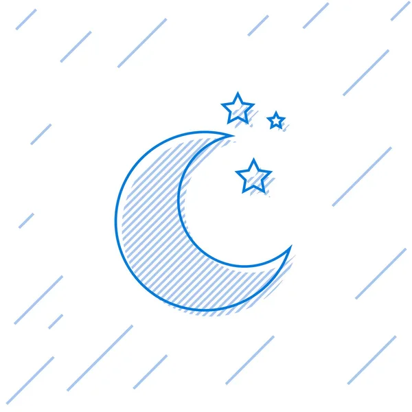 Kék vonal Hold és a csillagok ikon izolált fehér háttér. Vektoros illusztráció — Stock Vector