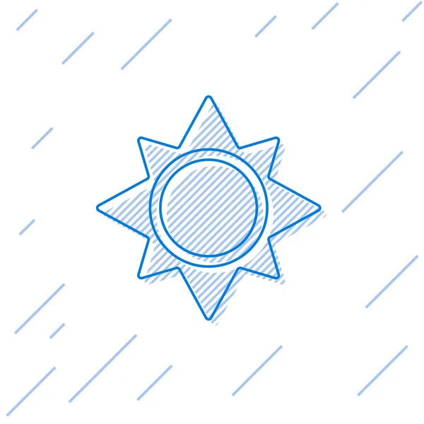 Icono de Sol de línea azul aislado sobre fondo blanco. Ilustración vectorial — Archivo Imágenes Vectoriales