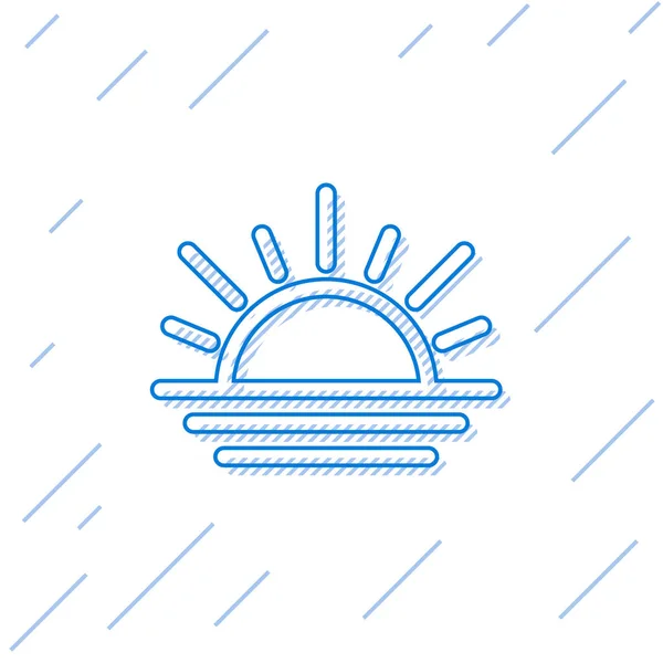 Línea azul Icono de puesta de sol aislado sobre fondo blanco. Ilustración vectorial — Vector de stock