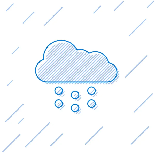 Blaue Linie Wolke mit Schnee-Symbol isoliert auf weißem Hintergrund. Wolke mit Schneeflocken. Ein Wettersymbol. Schneeschild. Vektorillustration — Stockvektor