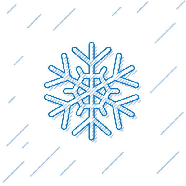 Niebieska linia ikona płatka śniegu odizolowana na białym tle. Ilustracja wektora — Wektor stockowy