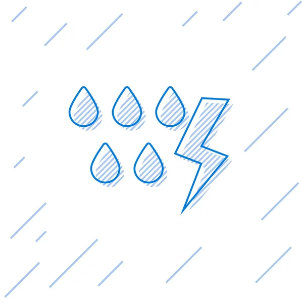 Ligne bleue Icône Tempête isolée sur fond blanc. Panneau de chute et de foudre. Icône météo de la tempête. Illustration vectorielle — Image vectorielle