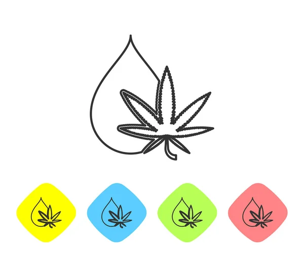 Grijze lijn Medische marihuana of cannabis blad olijfolie drop icoon geïsoleerd op witte achtergrond. Cannabisextract. Hennep symbool. Stel pictogrammen in de kleur van de ruit knoppen. Vector Illustratie — Stockvector
