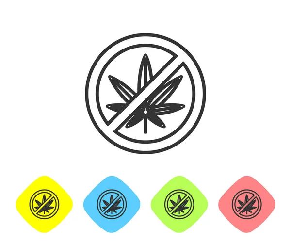 Grijze lijn Stop marihuana of cannabisblad pictogram geïsoleerd op witte achtergrond. Geen marihuana roken. Hennep symbool. Stel pictogrammen in de kleur van de ruit knoppen. Vector Illustratie — Stockvector