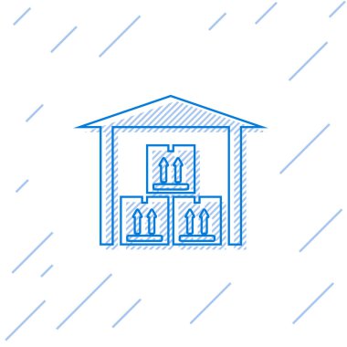 Blue line Warehouse icon isolated on white background. Vector Illustration