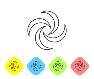 Gri çizgi Tornado simgesi beyaz arka planda yalıtılmış. Kasırga, kasırga, fırtına hunisi, kasırga rüzgar veya kasırga hava simgesi. Renk eşkenar dörtgen düğmelerinde simgeleri ayarlayın. Vektör İllüstrasyonu