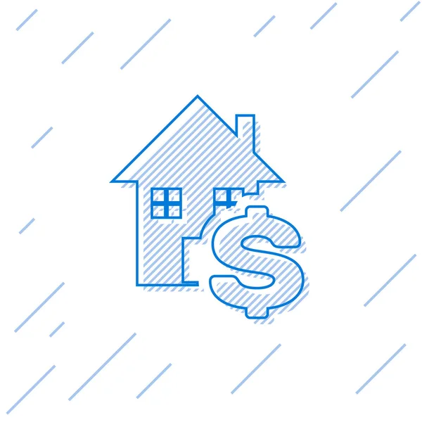 Ligne bleue Maison avec icône symbole dollar isolé sur fond blanc. La maison et l'argent. Concept immobilier. Illustration vectorielle — Image vectorielle