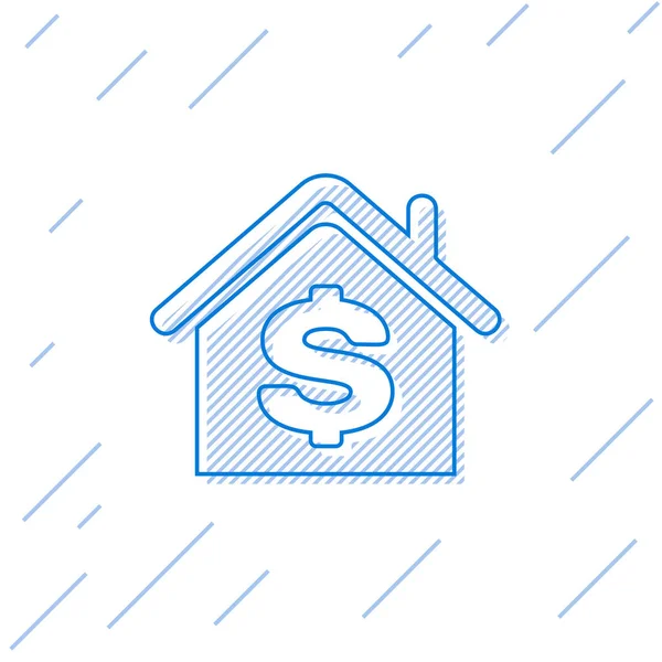 Ligne bleue Maison avec icône symbole dollar isolé sur fond blanc. La maison et l'argent. Concept immobilier. Illustration vectorielle — Image vectorielle