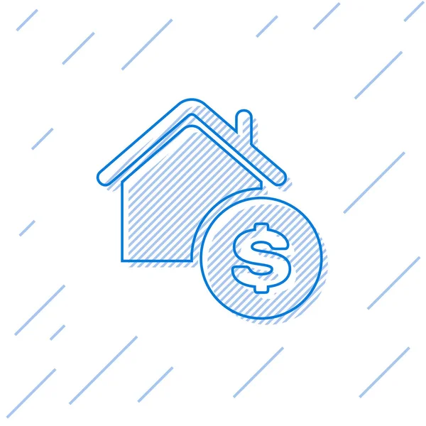Casa linha azul com símbolo de dólar ícone isolado no fundo branco. Casa e dinheiro. Conceito imobiliário. Ilustração vetorial — Vetor de Stock