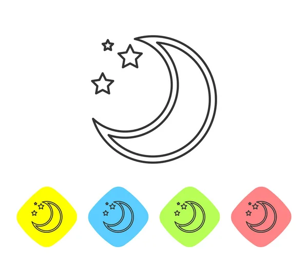 Linha cinza Lua e estrelas ícone isolado no fundo branco. Definir ícones em botões de losango de cor. Ilustração vetorial — Vetor de Stock