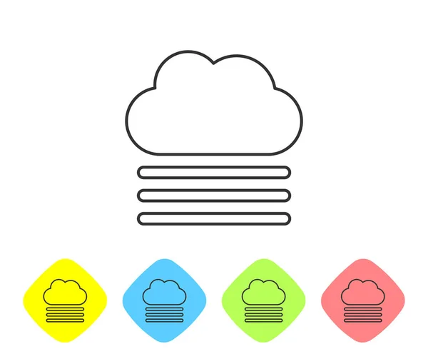 Γκρι γραμμή Ομίχλη και εικονίδιο σύννεφο απομονώνονται σε λευκό φόντο. Ορισμός εικονιδίων σε χρωματιστά κουμπιά ρόμβου. Εικονογράφηση διανύσματος — Διανυσματικό Αρχείο