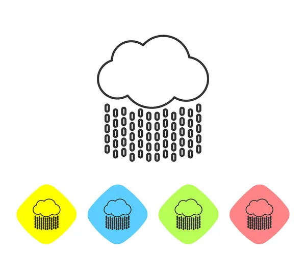 Graue Wolke mit Regensymbol auf weißem Hintergrund. Regenwolken mit Regentropfen. Setzen Sie Symbole in farbigen Rautenknöpfen. Vektorillustration — Stockvektor