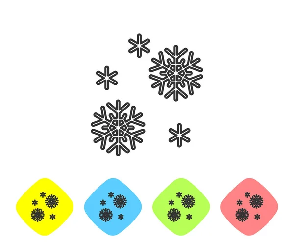 Ligne grise Icône neige isolée sur fond blanc. Définir des icônes dans les boutons couleur losange. Illustration vectorielle — Image vectorielle