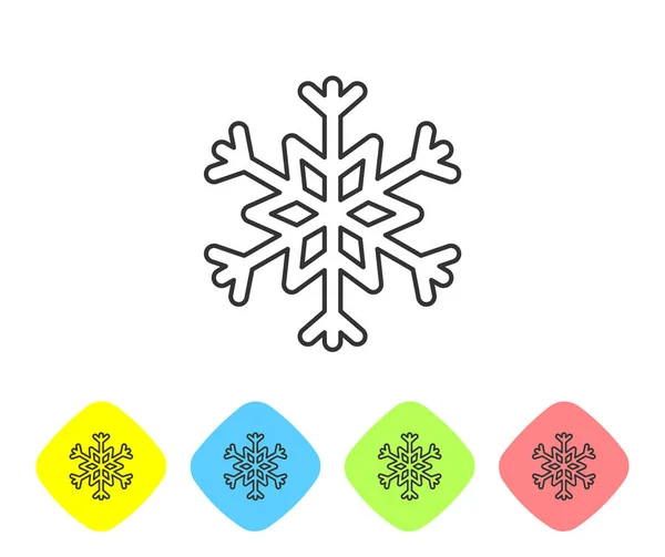 Linha cinza ícone floco de neve isolado no fundo branco. Definir ícones em botões de losango de cor. Ilustração vetorial — Vetor de Stock