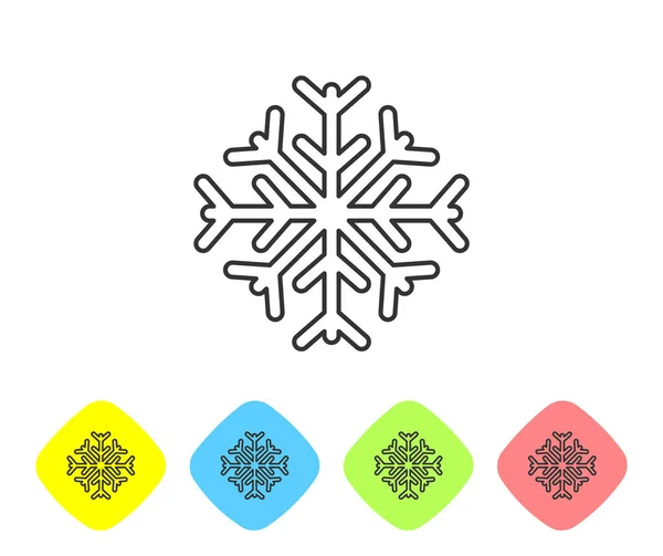 Grijze lijn Sneeuwvlok pictogram geïsoleerd op witte achtergrond. Stel pictogrammen in de kleur van de ruit knoppen. Vector Illustratie — Stockvector