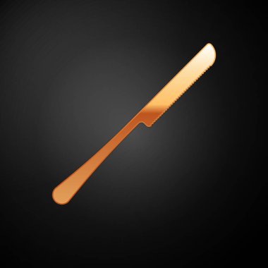 Altın Bıçak simgesi siyah arka plan üzerinde izole. Çatal bıçak takımı sembolü. Vektör İllüstrasyonu