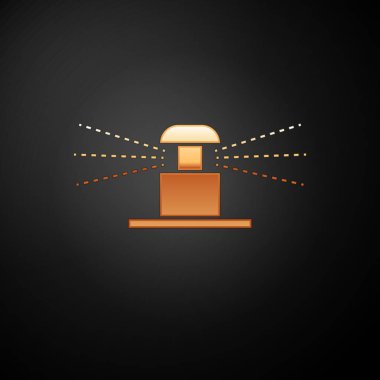 Altın Otomatik sulama sprinkler simgesi siyah arka plan üzerinde izole. Sulama ekipmanları. Bahçe elementi. Sprey tabanca simgesi. Vektör İllüstrasyonu