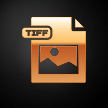 Altın Tiff dosya belgesi. Siyah arka planda yalıtılmış tiff düğme simgesini indirin. Tiff dosya sembolü. Vektör İllüstrasyonu