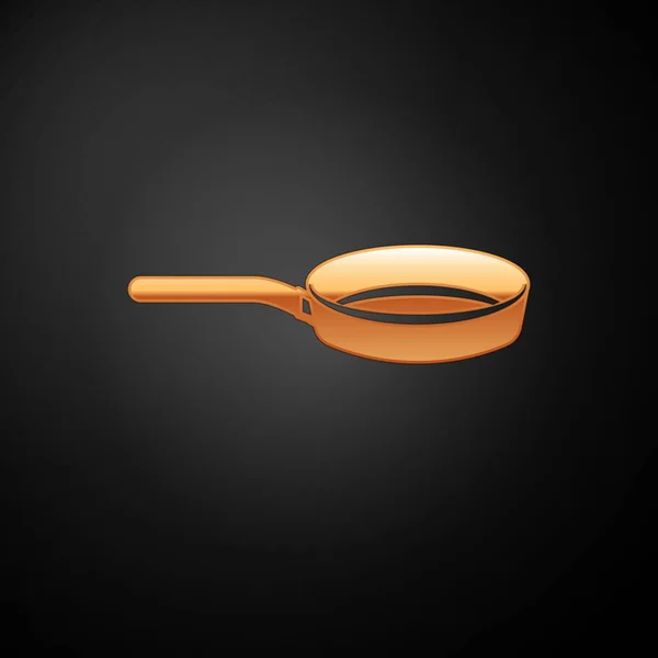 Icono de sartén dorada aislado sobre fondo negro. Símbolo de comida asada o frita. Ilustración vectorial — Vector de stock
