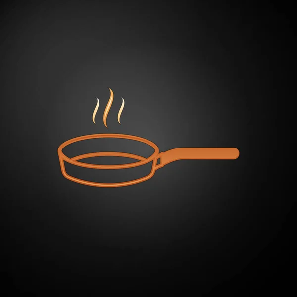 Gold Frying pan icon isolated on black background. Fry or roast food symbol. Vector Illustration — Stock Vector
