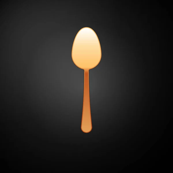 Gold Spoon icon isolated on black background. Cooking utensil. Cutlery sign. Vector Illustration — Stock Vector