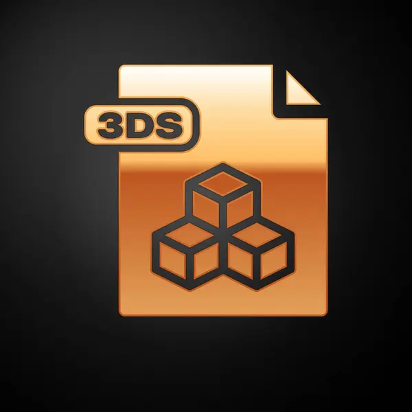 Documento de archivo Gold 3DS. Descargar icono de botón 3ds aislado sobre fondo negro. 3DS símbolo del archivo. Ilustración vectorial — Archivo Imágenes Vectoriales