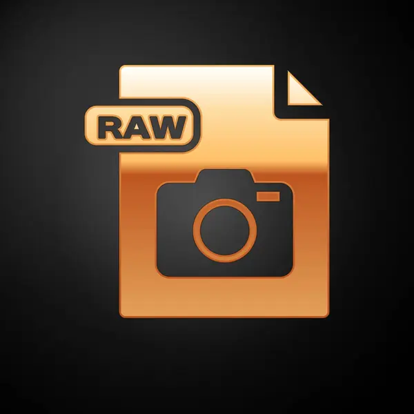 Gold Rohdatei Dokument. RAW-Symbol auf schwarzem Hintergrund isoliert herunterladen RAW-Dateisymbol. Vektorillustration — Stockvektor