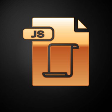 Altın Js dosya belgesi. Siyah arka planda yalıtılmış js düğme simgesini indirin. Js dosya sembolü. Vektör İllüstrasyonu