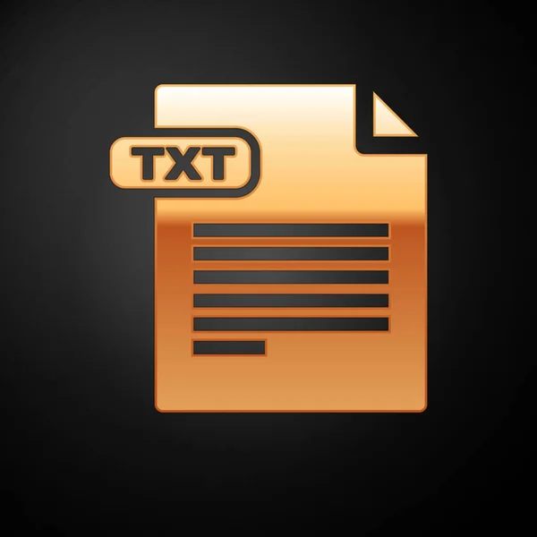 Gold txt file document. txt-Symbol auf schwarzem Hintergrund isoliert herunterladen. Textdateierweiterungssymbol. Vektorillustration — Stockvektor