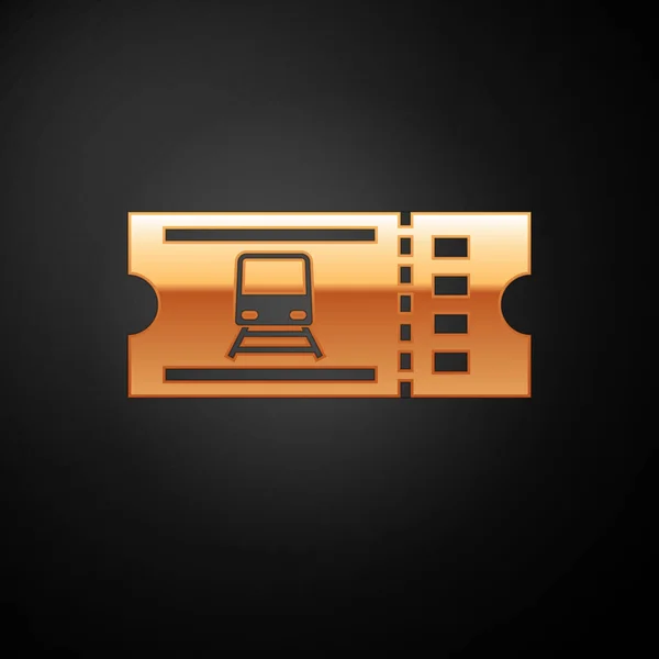 Icono del billete Gold Train aislado sobre fondo negro. Viaje en tren. Ilustración vectorial — Archivo Imágenes Vectoriales
