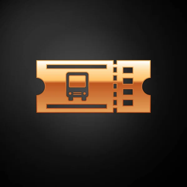Gold Bus icona del biglietto isolato su sfondo nero. Biglietto del trasporto pubblico. Illustrazione vettoriale — Vettoriale Stock