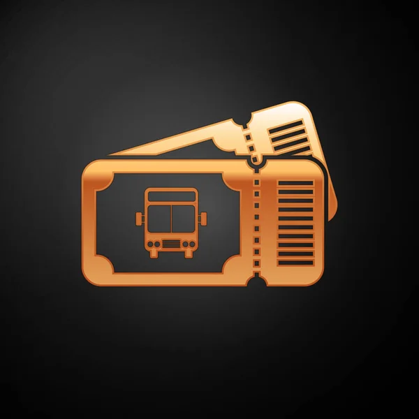 Gold bus ticket icoon geïsoleerd op zwarte achtergrond. Kaartje voor het openbaar vervoer. Vector illustratie — Stockvector