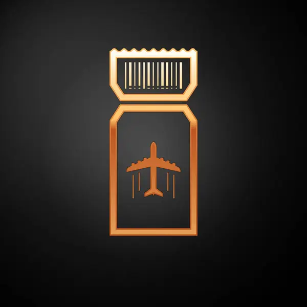 Icono de billete Gold Airline aislado sobre fondo negro. Billete de avión. Ilustración vectorial — Archivo Imágenes Vectoriales