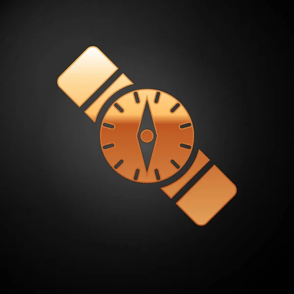 Gold Compass Symbol isoliert auf schwarzem Hintergrund. Windrose Navigationssymbol. Windrose Zeichen. Vektorillustration — Stockvektor