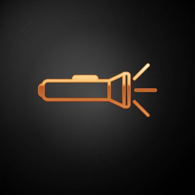 Siyah arkaplanda altın el feneri simgesi izole edildi. Vektör İllüstrasyonu