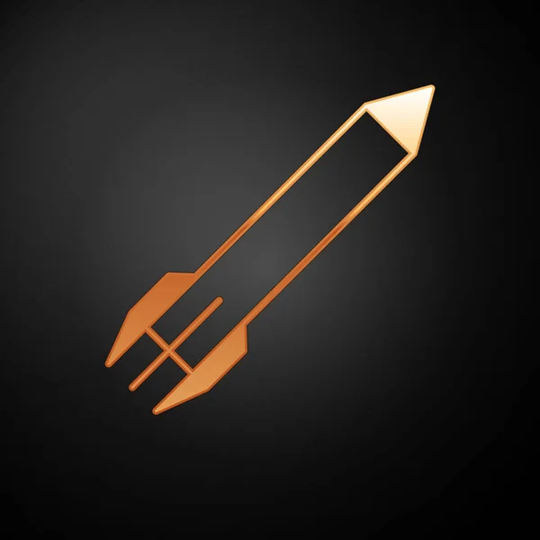 Icona Gold Rocket isolata su sfondo nero. Illustrazione vettoriale — Vettoriale Stock