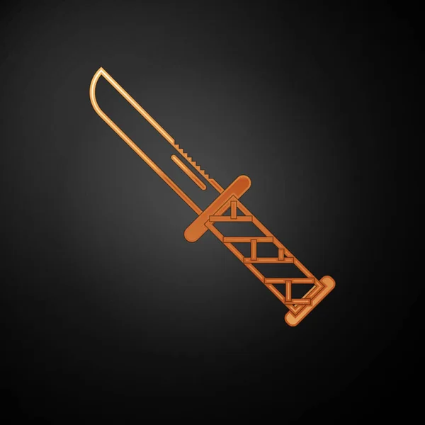 Goldenes Militärmesser-Symbol isoliert auf schwarzem Hintergrund. Vektorillustration — Stockvektor