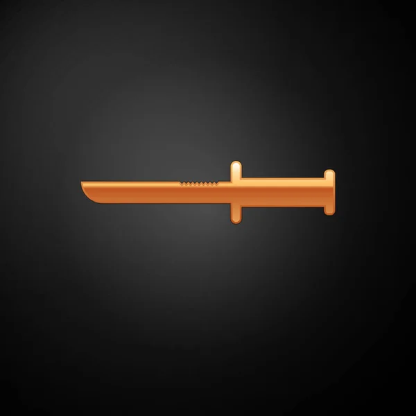 Icono de cuchillo militar dorado aislado sobre fondo negro. Ilustración vectorial — Archivo Imágenes Vectoriales