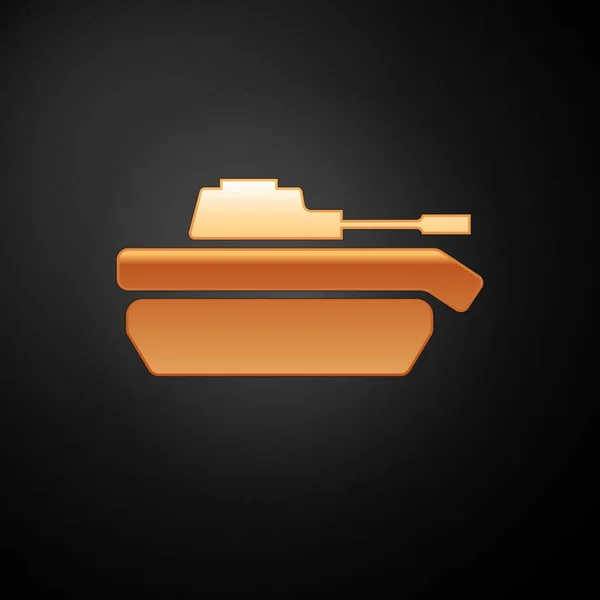 Ikona zlaté vojenské nádrže je izolovaná na černém pozadí. Vektorová ilustrace — Stockový vektor