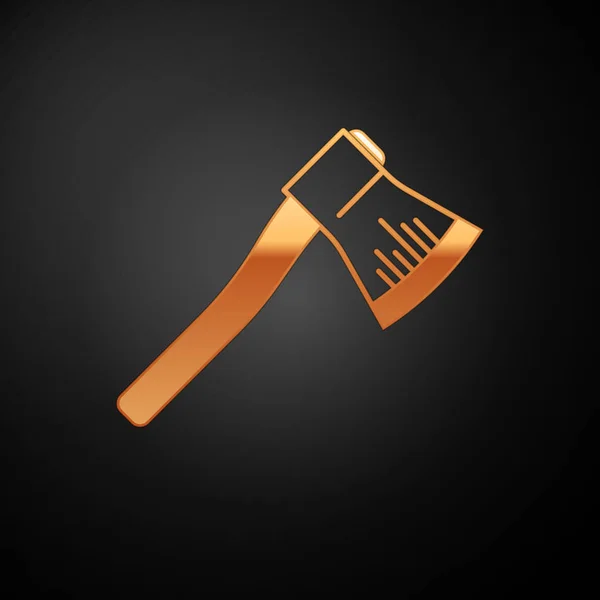 Gold Wooden axe icon isolated on black background. Lumberjack axe. Vector Illustration — Stock Vector