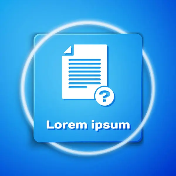 Fehér ismeretlen dokumentum ikon elszigetelt-ra kék háttér. Kérdőjellel ellátott fájl. Tartás beszámol, szolgáltatás és világ-kutatás jel. Kék négyzet gombot. Vektoros illusztráció — Stock Vector