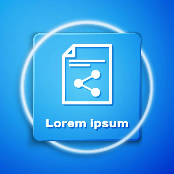 Mavi arka planda yalıtılmış Beyaz Paylaşım dosya simgesi. Dosya paylaşımı. Dosya aktarım işareti. Mavi kare düğmesi. Vektör İllüstrasyonu — Stok Vektör