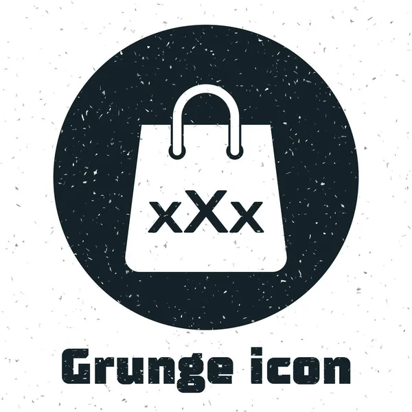 Saco de compras Grunge com um ícone X triplo isolado no fundo branco. Ilustração vetorial — Vetor de Stock