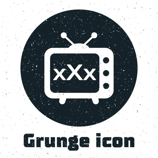 Grunge XXX tv vieille icône de la télévision isolée sur fond blanc. Un symbole de restriction d'âge. 18 + signe de contenu. Chaîne adulte. Illustration vectorielle — Image vectorielle