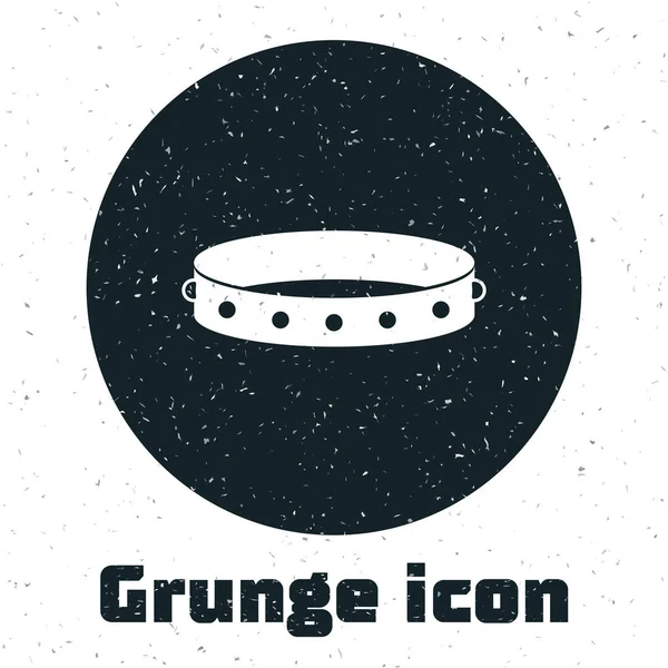 Grunge Collar fetichista de cuero con pinchos metálicos en la superficie icono aislado sobre fondo blanco. Accesorio fetichista. Juguete sexual para hombres y mujeres. Ilustración vectorial — Vector de stock