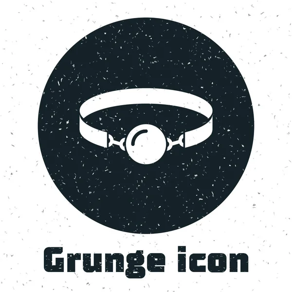 Grunge silikon Ball gag med en läderbälte ikon isolerad på vit bakgrund. Fetisch tillbehör. Sexleksak för män och kvinna. Vektor illustration — Stock vektor