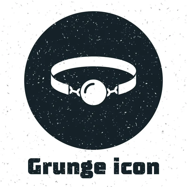 Grunge Silikon Ball Gag mit einem Ledergürtel Symbol isoliert auf weißem Hintergrund. Fetisch-Accessoire. Sexspielzeug für Männer und Frauen. Vektorillustration — Stockvektor